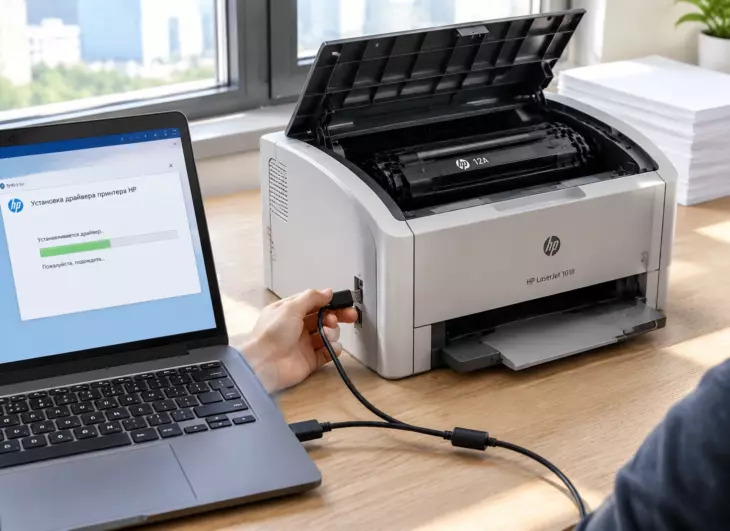 Подключение принтера HP LaserJet 1018 к ноутбуку, установка драйвера на русском