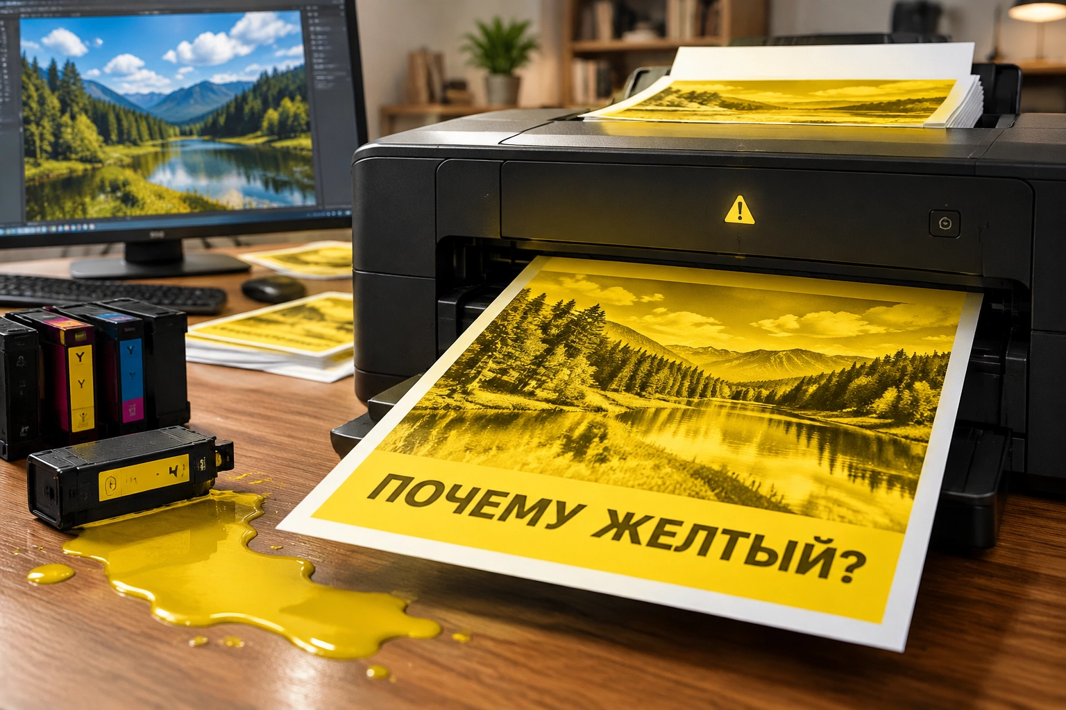 принтер печатает желтым цветом
